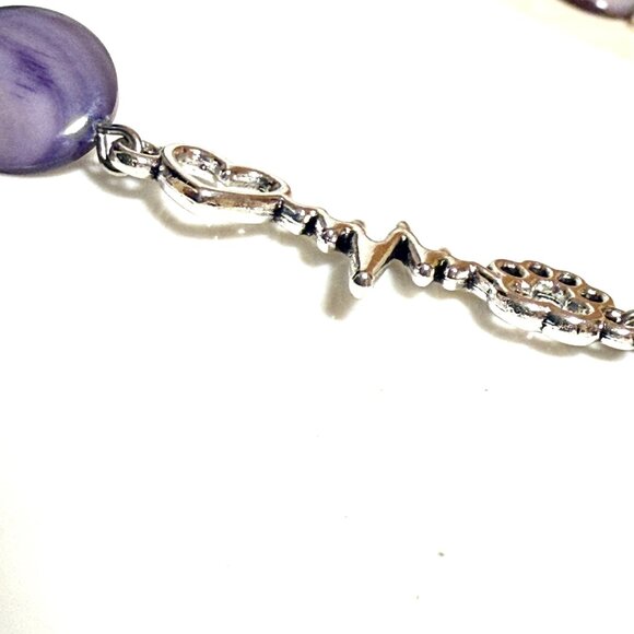 Purple Mother of Pearl Beaded Short Necklace + Paw Print Heart Beat Pendant - Picture 7 of 13